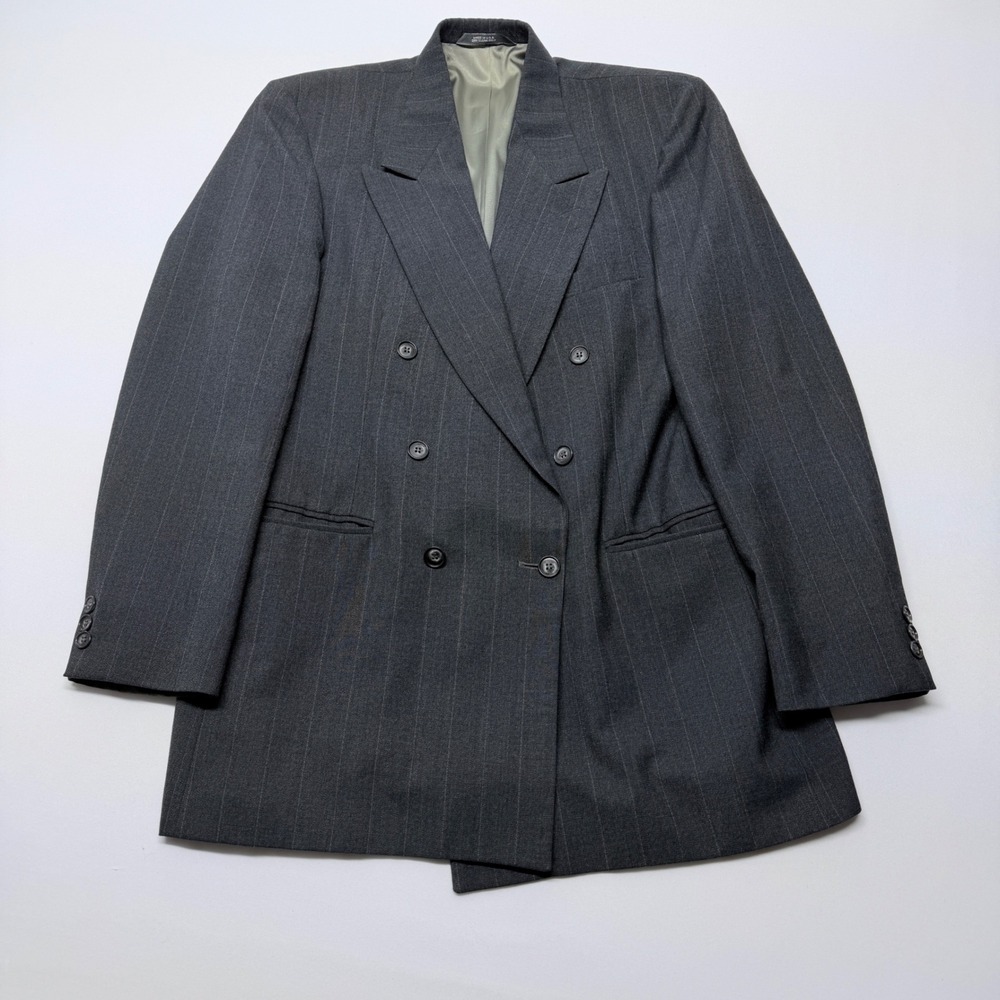 Executive Collection Mens 40L Double Breasted Pinstripe Blazer Charcoal Grey USA